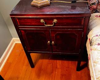 #28 Cancell brand pair of end tables with 1 drawer and 2 door as is finish 22x16x28 $100.00