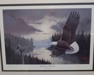 Les Kouba – “Bald Eagles’ Homestead” (635/2500)
Limited edition wildlife print by famed Minnesota artist Les Kouba. Features a pair of bald eagles in a Northwoods setting.