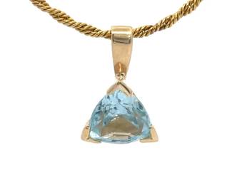Trillion Aquamarine Pendant in 14k Yellow Gold