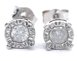 NEW! 0.25 Carat Diamond Miracle Illusion Bezel Solitaire Stud Earrings in White Gold