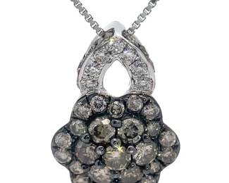 Levian 1 Carat Fancy Brown & White Natural Diamond Flower Cluster Pendant in 14k White Gold