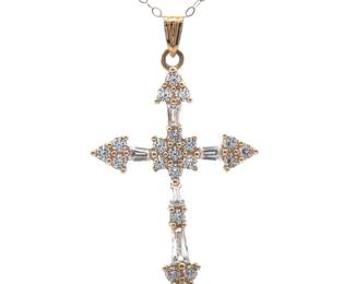 Pavé Cubic Zirconia Celtic Cross Pendant Necklace in Yellow Gold