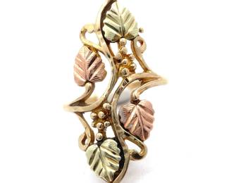 Elongated Black Hills Gold Ring in Tri-Color Gold