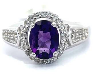 NEW! Oval Amethyst & Pavé Natural Diamond Halo Ring