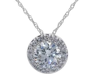 NEW! 1 Carat Pavé Diamond Halo Pendant Necklace in 14k White Gold