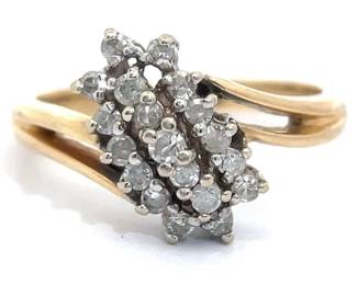 0.20 Carat Natural Diamond Waterfall Cluster Ring with Split Shank in Yellow Gold