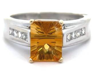 0.25 Carat Natural Diamond & Fantasy Cut Citrine Ring in 14k White Gold