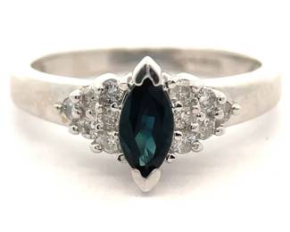 NEW! Marquise Sapphire & Natural Diamond Ring in 14k White Gold