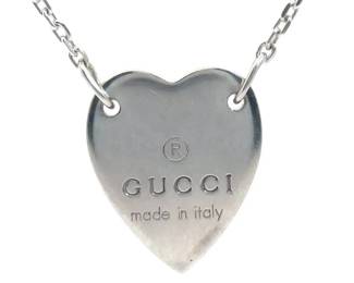 Gucci Sterling Silver Heart Tag Pendant Necklace – Made in Italy