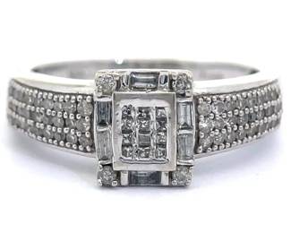 Natural Diamond Princess, Round & Baguette Cluster Ring in White Gold