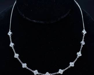 3.12 Carat Diamond Four-Petal Flower Cluster Station Necklace