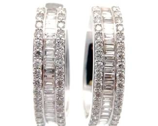 NEW! 3 Carat Diamond Triple Channel Hoop Earrings in White Gold