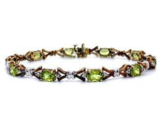 Oval Peridot & Diamond XOXO Bow-Tie Bracelet in Two-Tone Gold