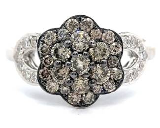 Levian 1 Carat Fancy Brown & White Natural Diamond Flower Cluster Ring in 14k White Gold