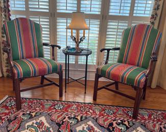 Armchairs, lamp, table