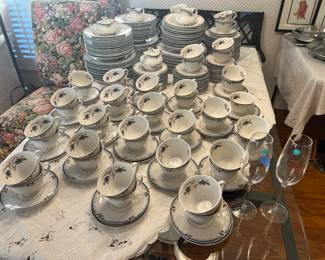 Pair of Tiffany glasses, Royal Doulton china “Old Colony”