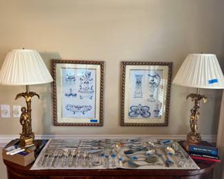 Lamps, artwork, silver plate