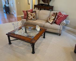 Coffee table, art glass, LT Designs sofa