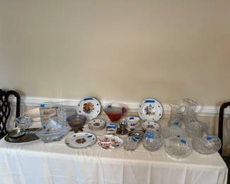 Misc cut glass, crystal, porcelain
