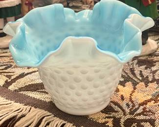 Fenton Hobnail Blue/White Vase/Candy Dish