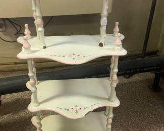 Hand painted wood tiered shelf
