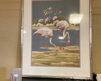 Vintage flamingo framed picture