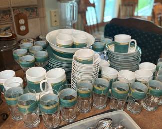 Complete set of dishes and glasses