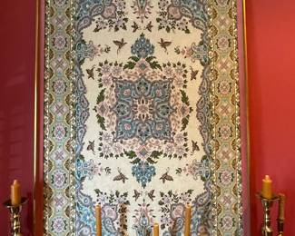Hand made crewel wool rug tapestry