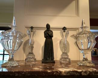 19th Century Flint glassware, whale oil lamps and Danish bronze statue