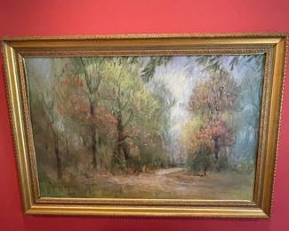 Large vintage oil painting of Memorial Park