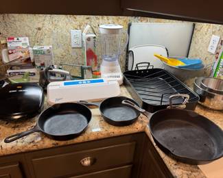 Blender, griddle, vacuum sealer, roasting pan, cast iron pans