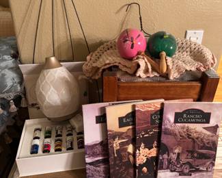 Images of America books, young living desert mist essential oil diffuser, maracas