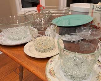 Crystal bowls, China plates,