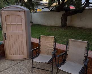 Small outdoor shed, folding chairs