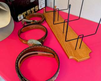 Leather Belts and 2 Cowboy Hat Racks.