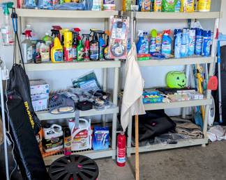 LOTS of cleaning products, Christmas tree cover, Golf Balls, etc.