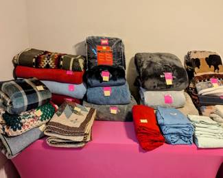 Lots of Beautiful Full Size and "Lap" Blankets, Comforters, Full and Queen Size Sheets.