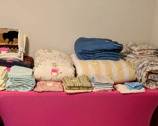 Lots of Beautiful Full Size and "Lap" Blankets, Comforters, Full and Queen Size Sheets.