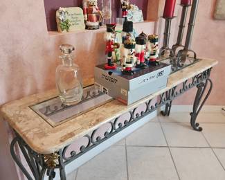 Hall table matches dining table and wine hutch, sorry I did not take measurements
$150