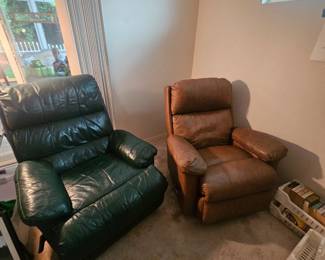 These two leather recliners were $125 each. Sunday price is $75 each. The butterscotch one is extremely comfortable and lays completely flat