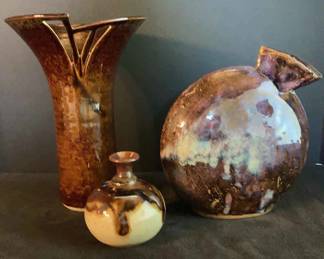 3 Signed Studio Art Pottery Vases