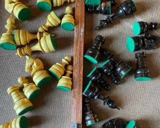 Vintage Wooden Hand Carved Chess Set