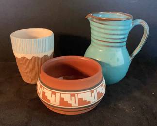 3 Signed Terracotta Art Pottery Pieces