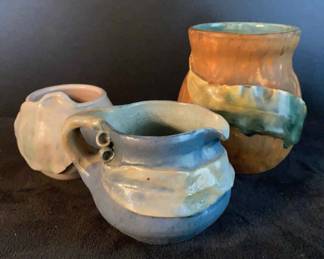 3 Signed Studio Art Pottery Pieces Featuring Leaves