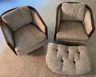 Two Upholstered Chairs an Ottoman
