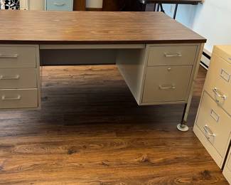 Metal Desk And 2 Metal Filing Cabinets