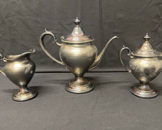 Silver Teapot, Cream Pitcher Sugar Bowl