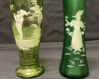 Mary Gregorystyle Vases with Handpainted White Enamel Figures