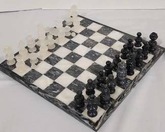 Grey and White Marble and Onyx Chess Set
