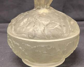 Art Deco Frosted Glass Powder Jar with 2 Birds on Lid